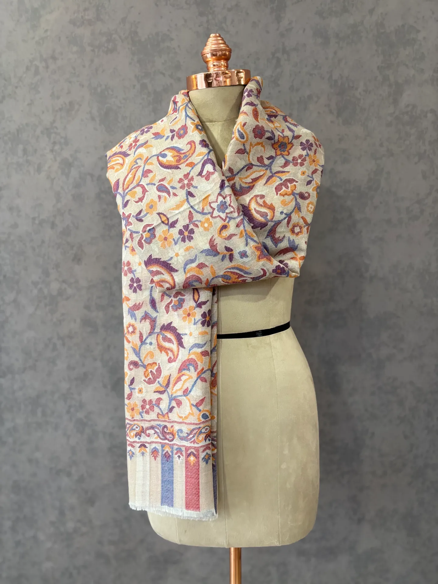 Cream / Off White Kani Wool Shawl - Multicolor Woven Wrap