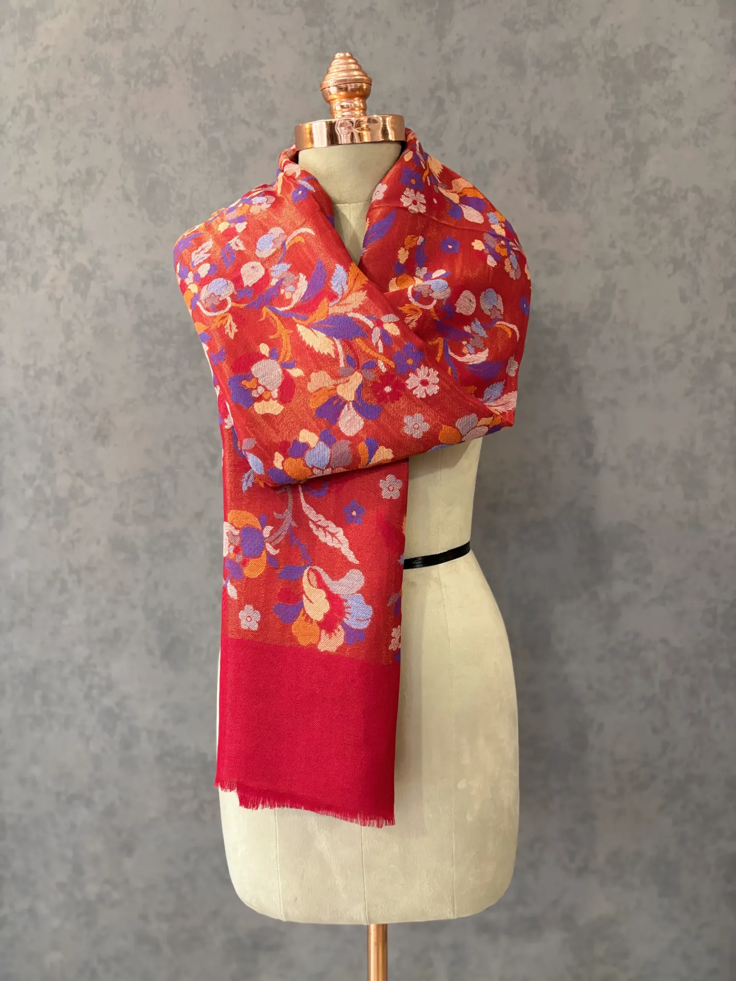 Red Kashmiri Kani Shawl - Traditional Fine Wool Winter Wrap