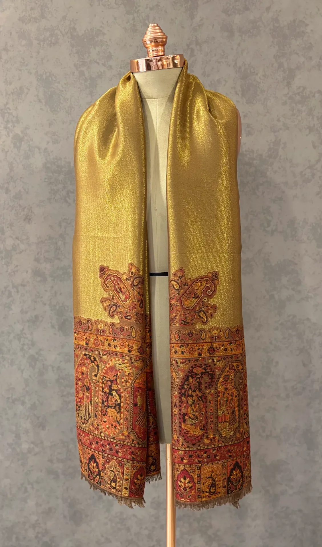 Beige & Gold Wool Blend Shawl Zari Woven Design