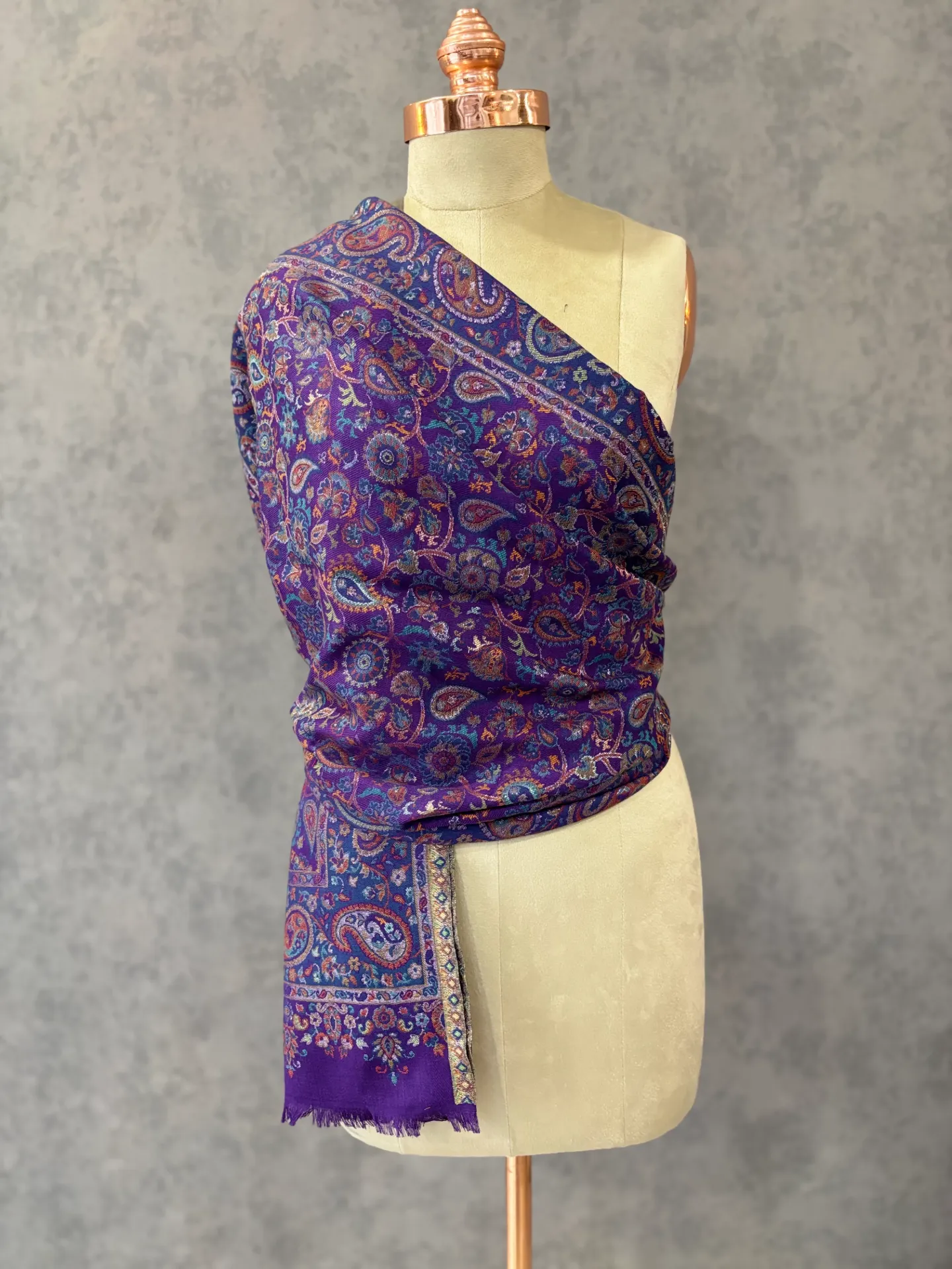 Purple Wool Blend Stole | Kashmiri Kaani Floral Design