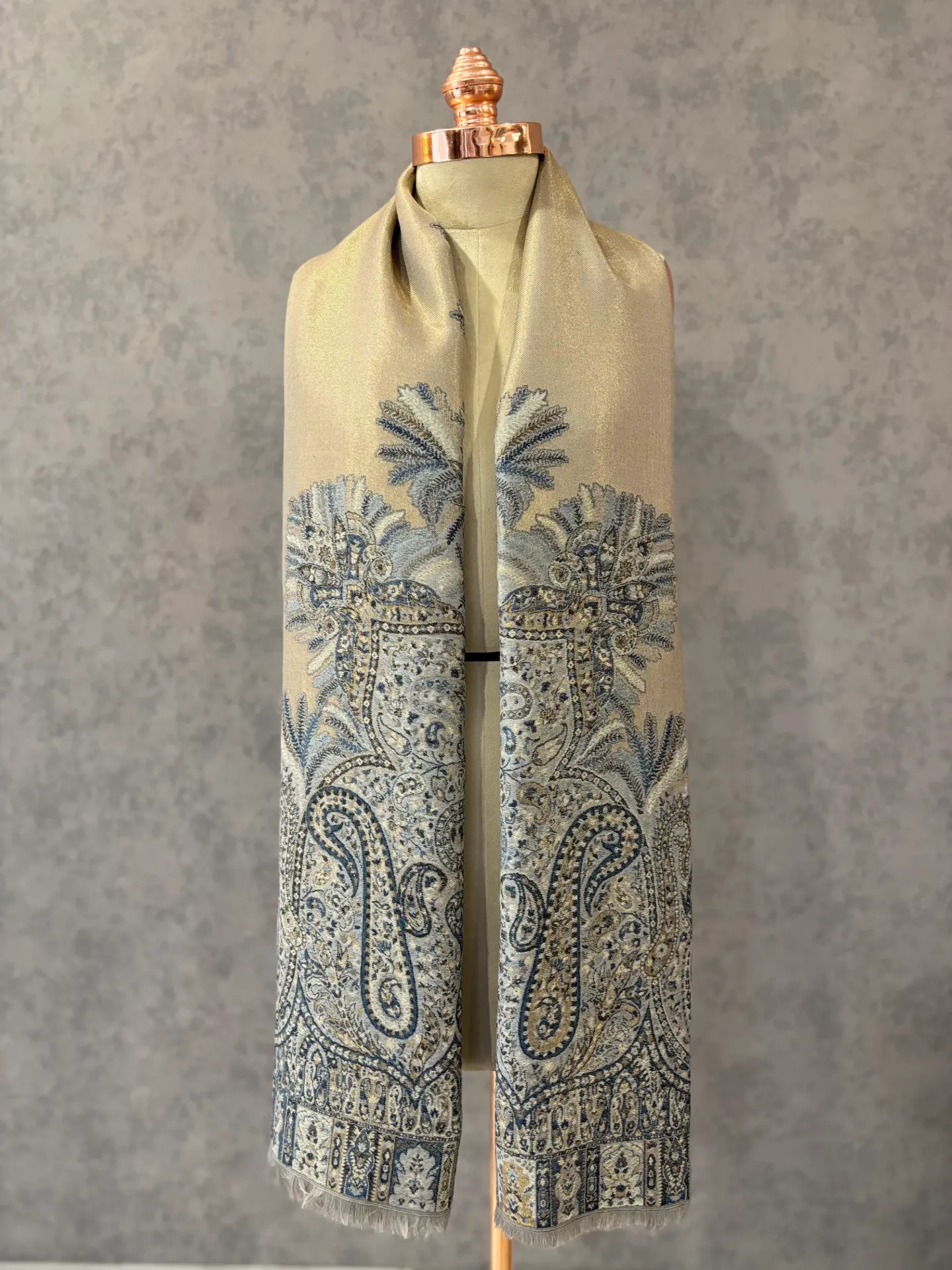 Grey Wool Shawl | Zari Woven Paisley Design