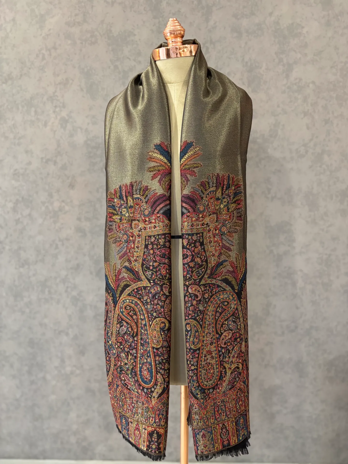 Black Zari Woven Paisley Design Wool Shawl